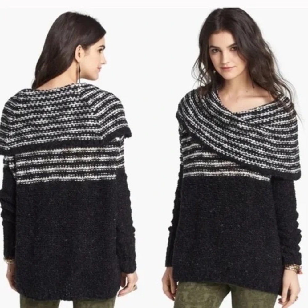 Free people black white cowl neck wool sweater